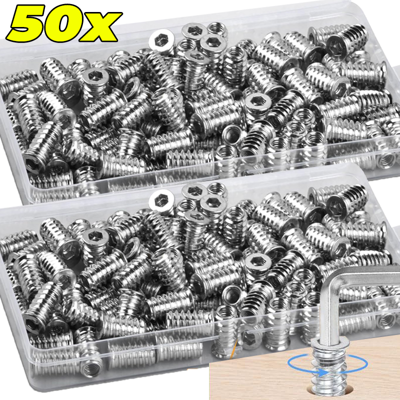 Furniture Hardware Threaded Inserts - Wkładki gwintowane do drewna 10/50x, nakrętki